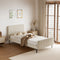 Oikiture King Single Bed Frame Velvet Fabric Beige Wooden Slat Bed