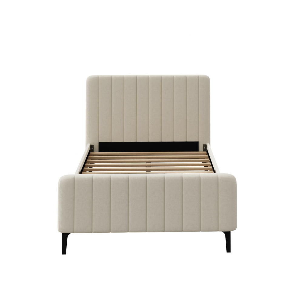 King Single Bed Frame Velvet Fabric Beige