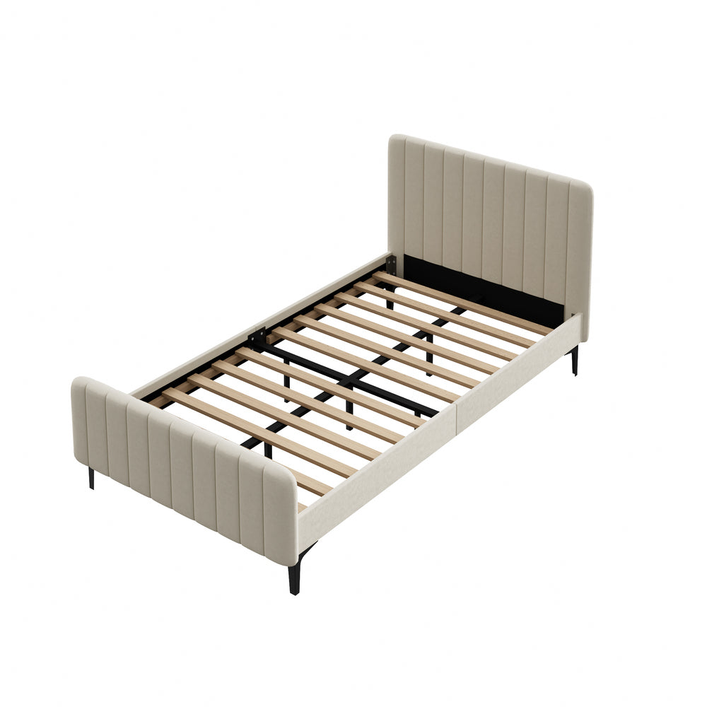 King Single Bed Frame Velvet Fabric Beige