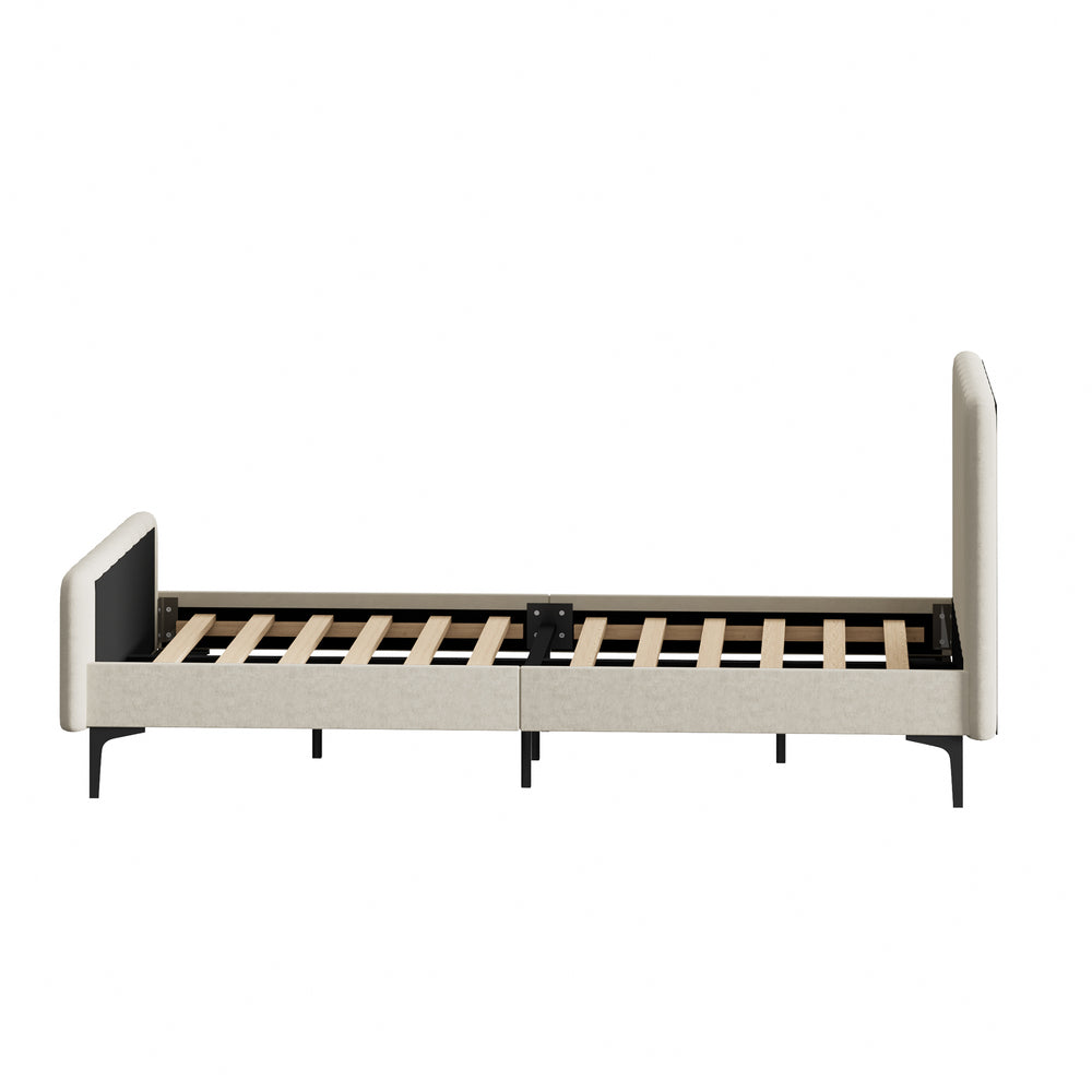 King Single Bed Frame Velvet Fabric Beige