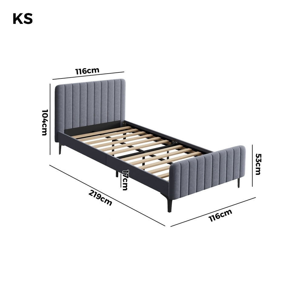 Bed Frame King Single Beds Platform Velvet Fabric Grey