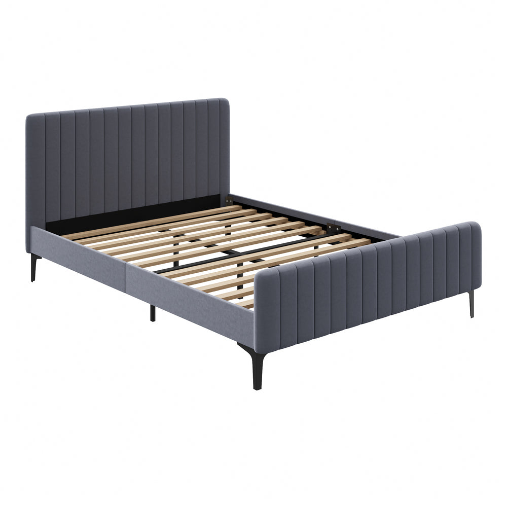Bed Frame Queen Size Beds Platform Velvet Fabric Grey