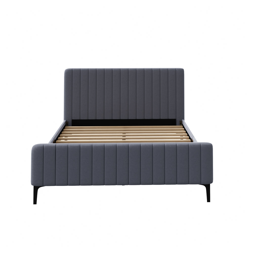 Bed Frame Queen Size Beds Platform Velvet Fabric Grey