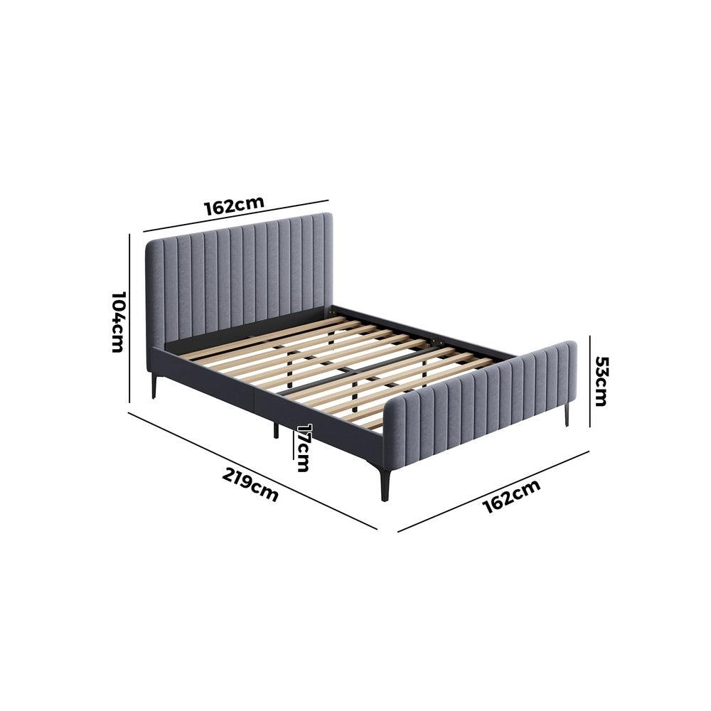 Bed Frame Queen Size Beds Platform Velvet Fabric Grey