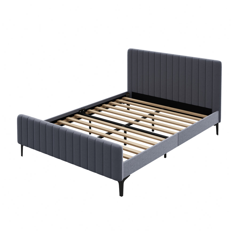 Bed Frame Queen Size Beds Platform Velvet Fabric Grey