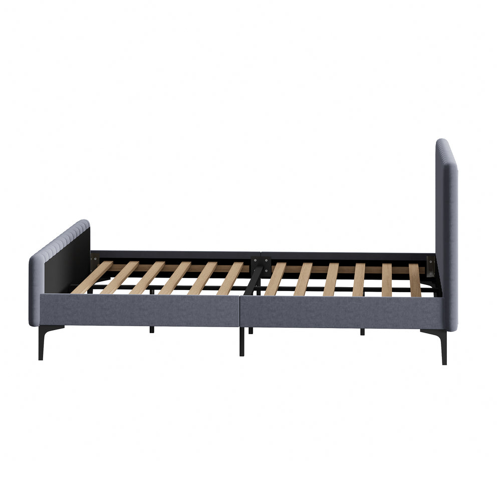 Bed Frame Queen Size Beds Platform Velvet Fabric Grey