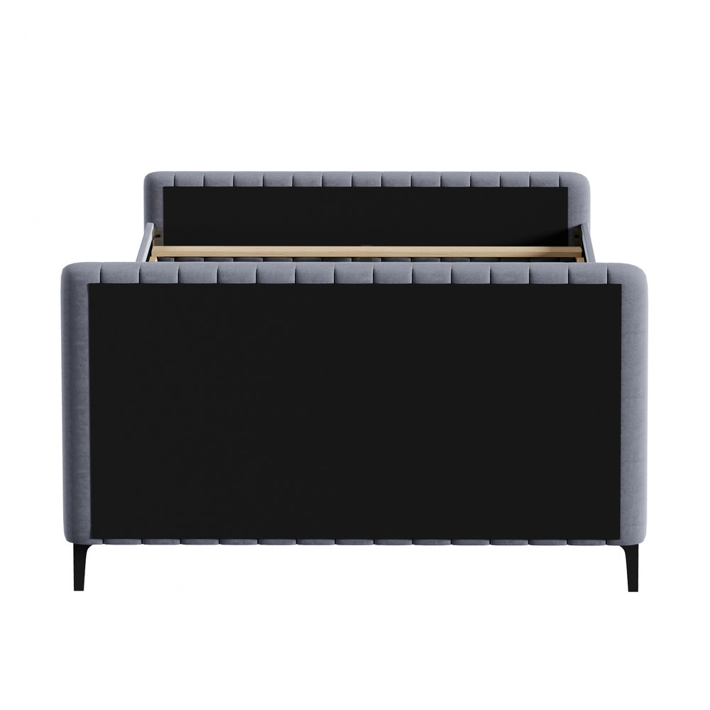 Bed Frame Queen Size Beds Platform Velvet Fabric Grey