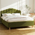 Oikiture Queen Bed Frame – Green Boucle Stripe Headboard with Wooden Slats