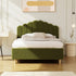 Oikiture Queen Bed Frame – Green Boucle Stripe Headboard with Wooden Slats