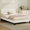 Oikiture Double Bed Frame White Boucle Upholstered Grid Headboard TOFU