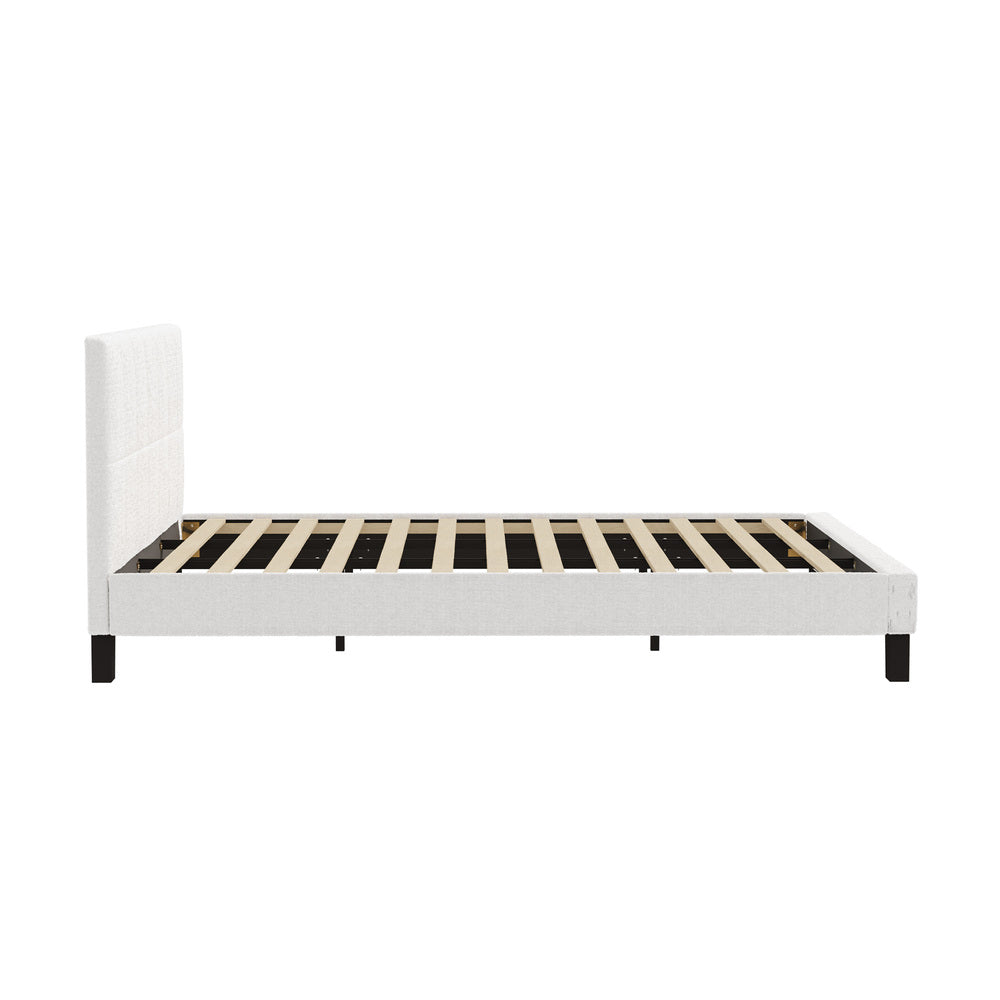 Oikiture Bed Frame King Size Base White Boucle TOFU