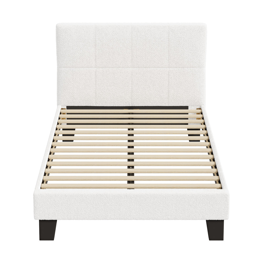 Oikiture Bed Frame King Single Base White Boucle TOFU