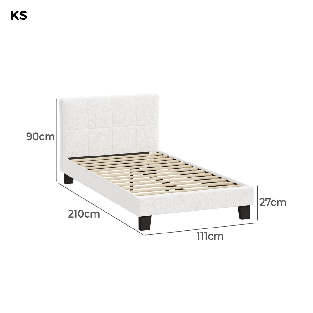 Oikiture Bed Frame King Single Base White Boucle TOFU