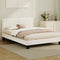 Oikiture Queen Bed Frame White Boucle Upholstered Grid Headboard TOFU