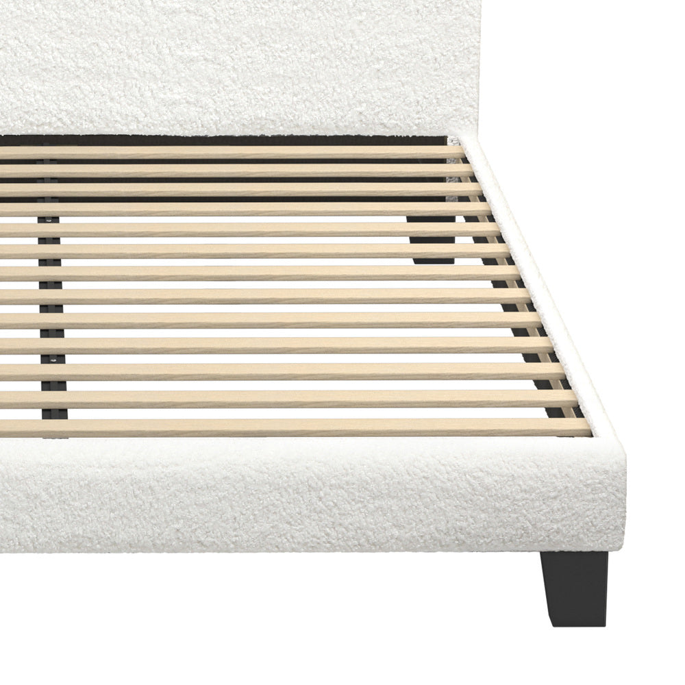 Oikiture Bed Frame Queen Size Base White Boucle TOFU