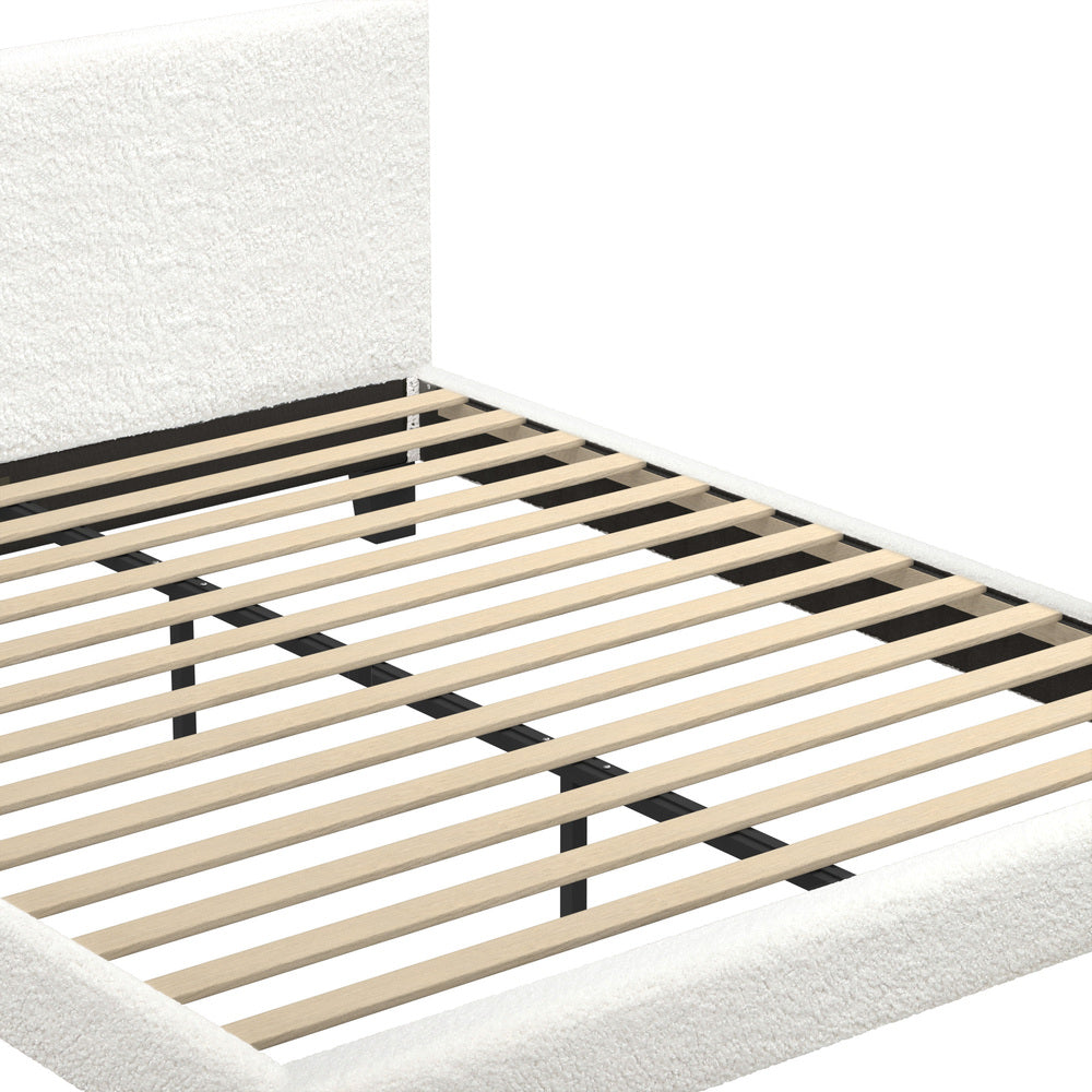 Oikiture Bed Frame Queen Size Base White Boucle TOFU