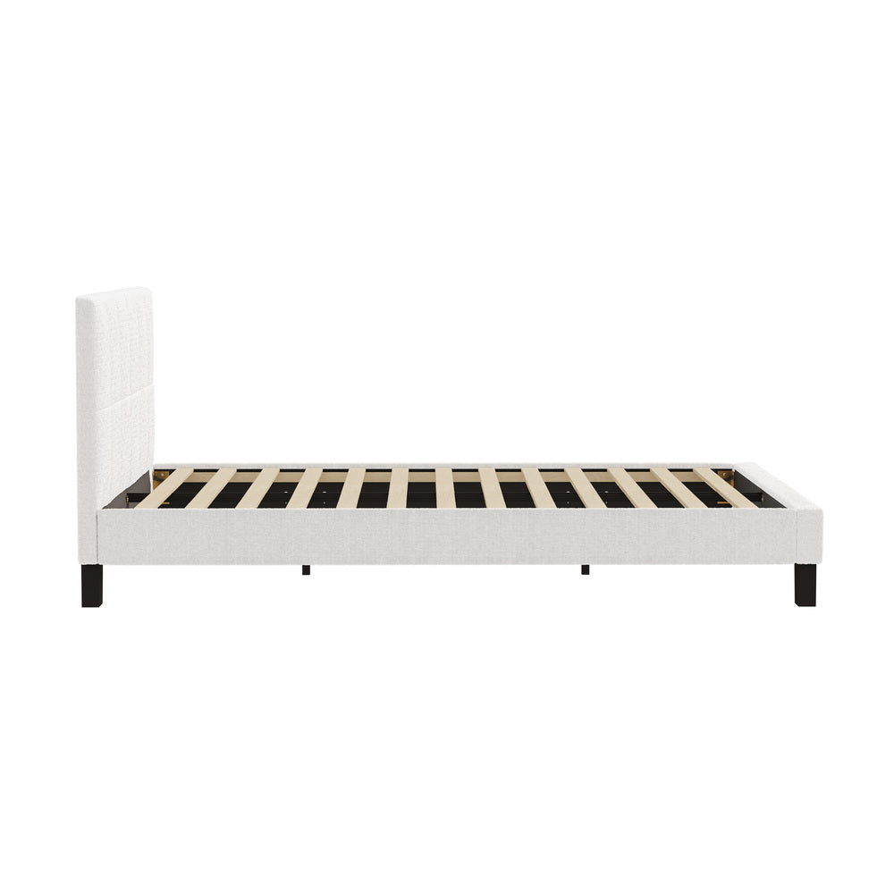 Oikiture Bed Frame Queen Size Base White Boucle TOFU