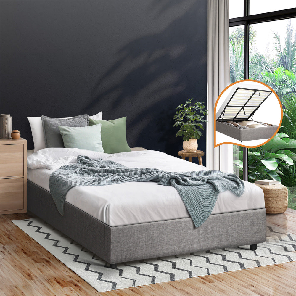 Oikiture Bed Frame King Single Size Gas Lift Base With Storage
