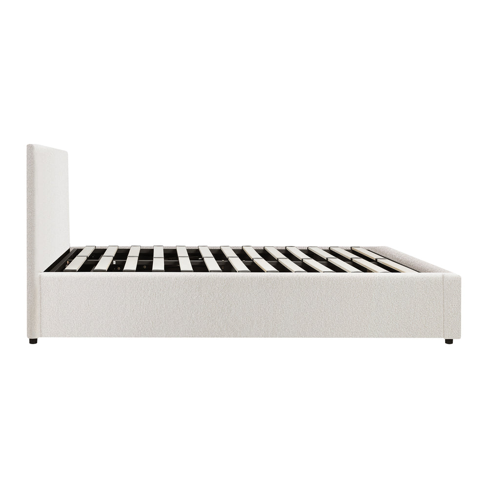 Bed Frame King Single Gas Lift Storage Base White Boucle
