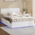 Oikiture Bed Frame Queen – White Boucle Gas Lift with LED Lighting & Storage Base