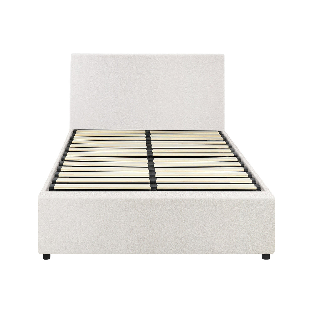 Single Bed Frame Gas Lift Storage Base White Boucle