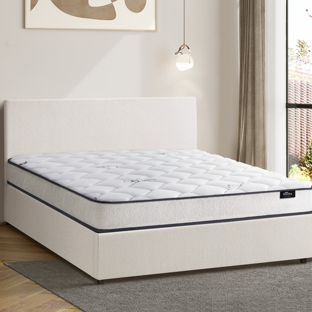 Oikiture Bed Frame Queen Size Gas Lift Boucle Beds With Mattress Set