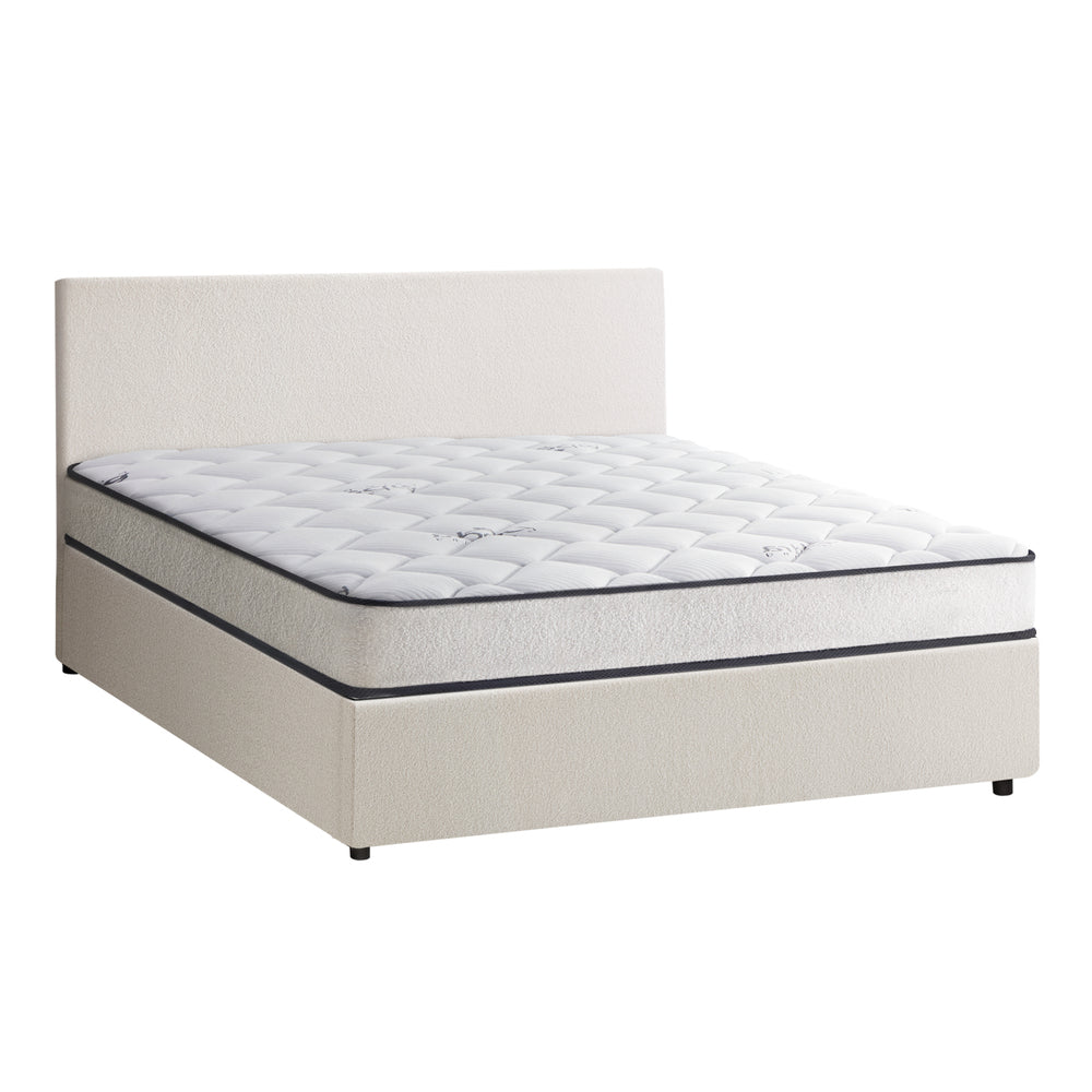 Oikiture Bed Frame Queen Size Gas Lift Boucle Beds With Mattress Set