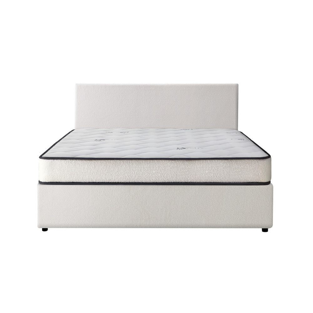 Oikiture Bed Frame Queen Size Gas Lift Boucle Beds With Mattress Set