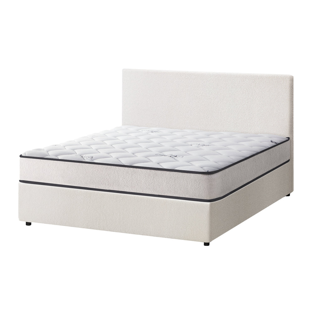 Oikiture Bed Frame Queen Size Gas Lift Boucle Beds With Mattress Set