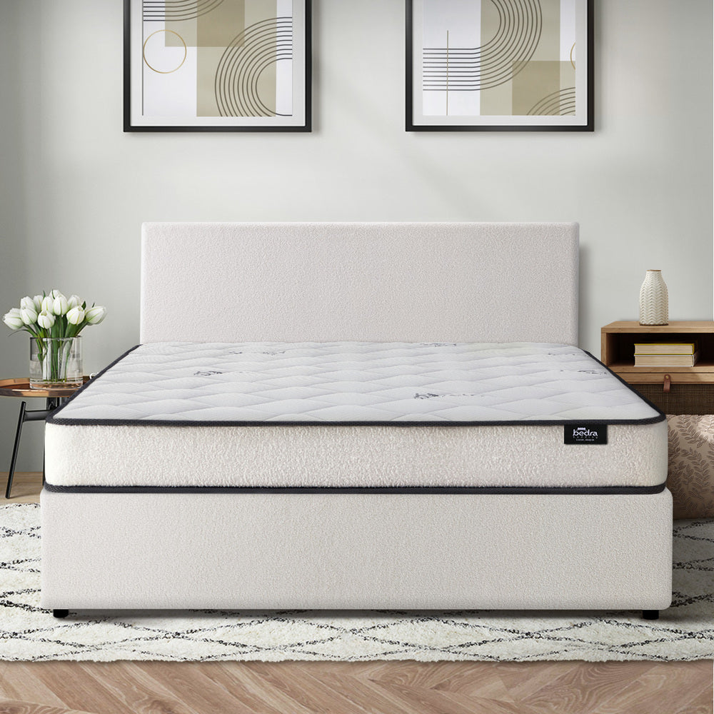 Oikiture Bed Frame Queen Size Gas Lift Boucle Beds With Mattress Set