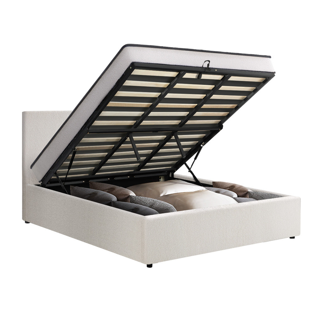 Oikiture Bed Frame King Single Size Boucle Beds With Mattress Set