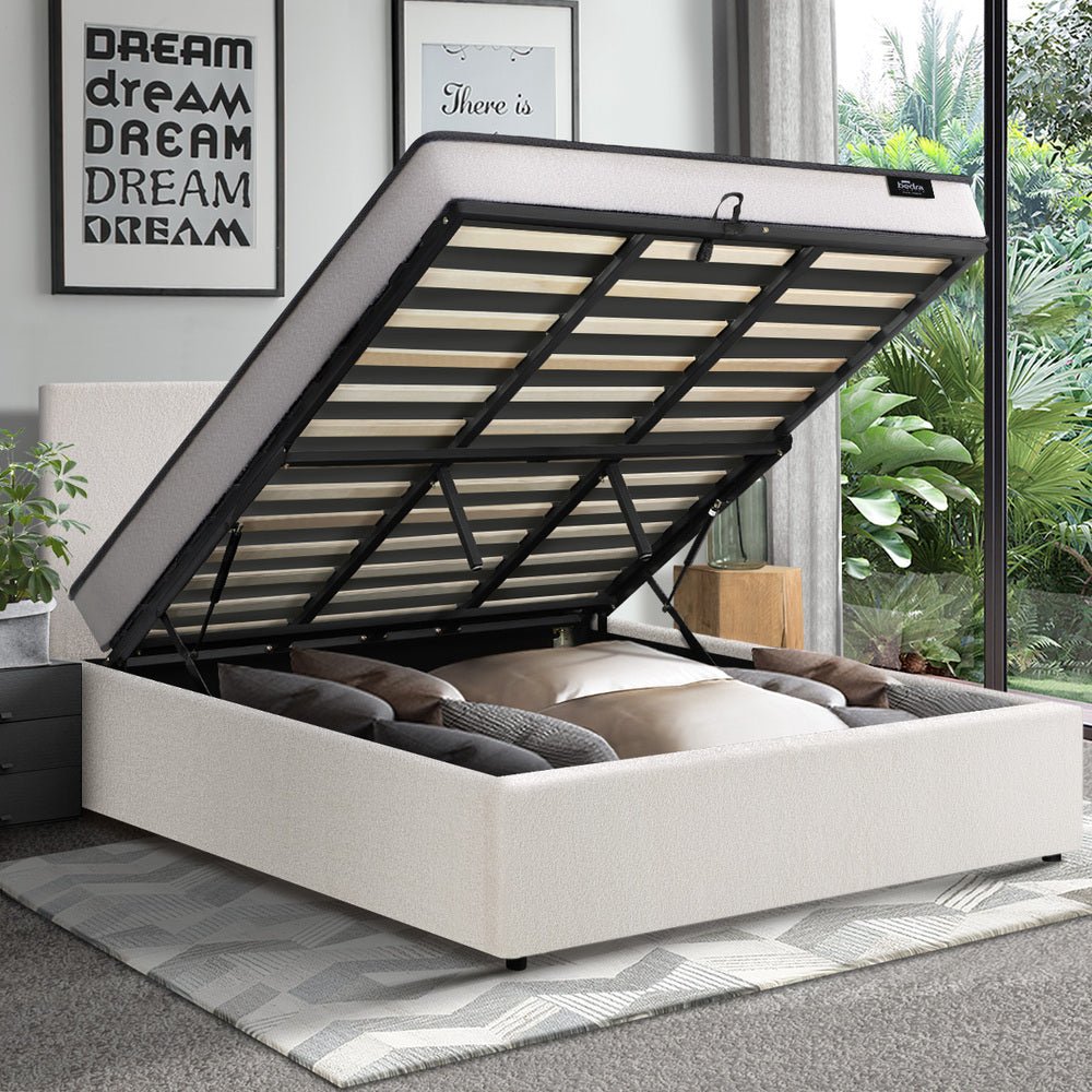 Oikiture Bed Frame King Single Size Boucle Beds With Mattress Set