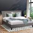 Bed Frame Double Size Wooden Slats Grey Fabric