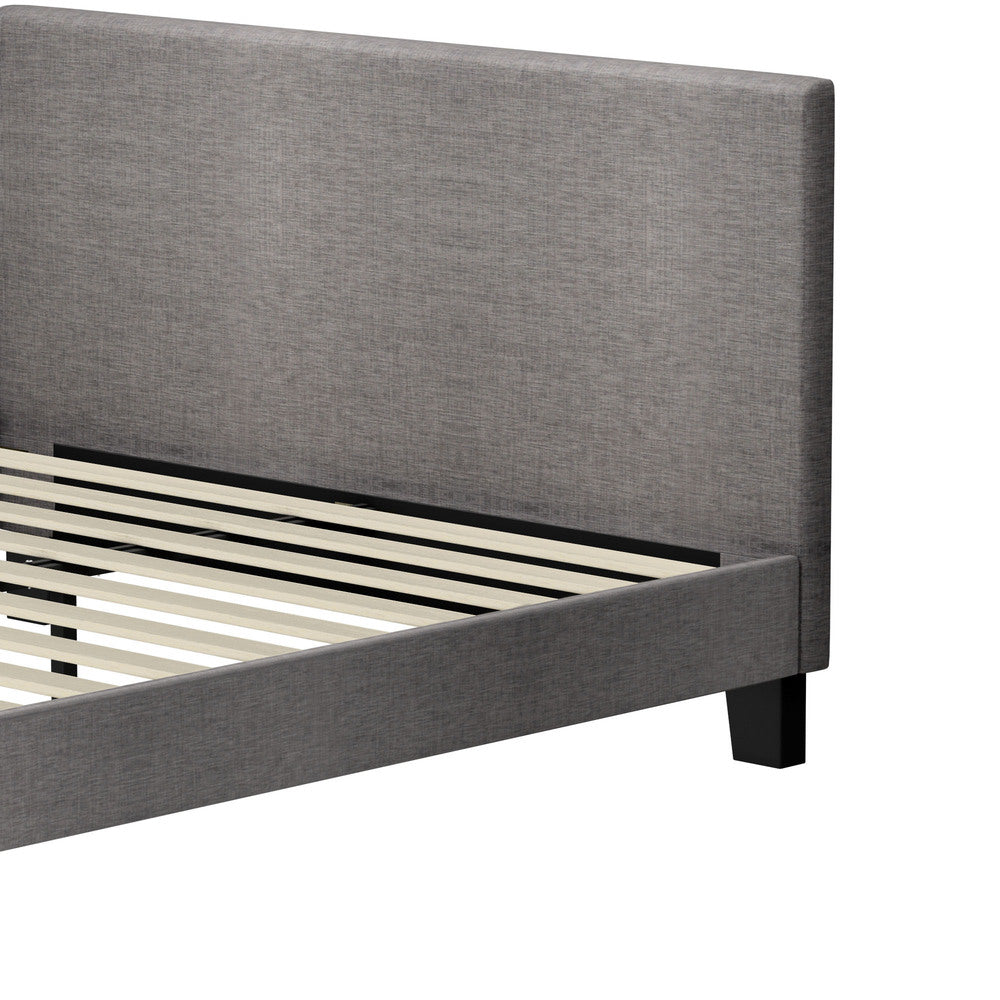 Bed Frame Double Size Wooden Slats Grey Fabric