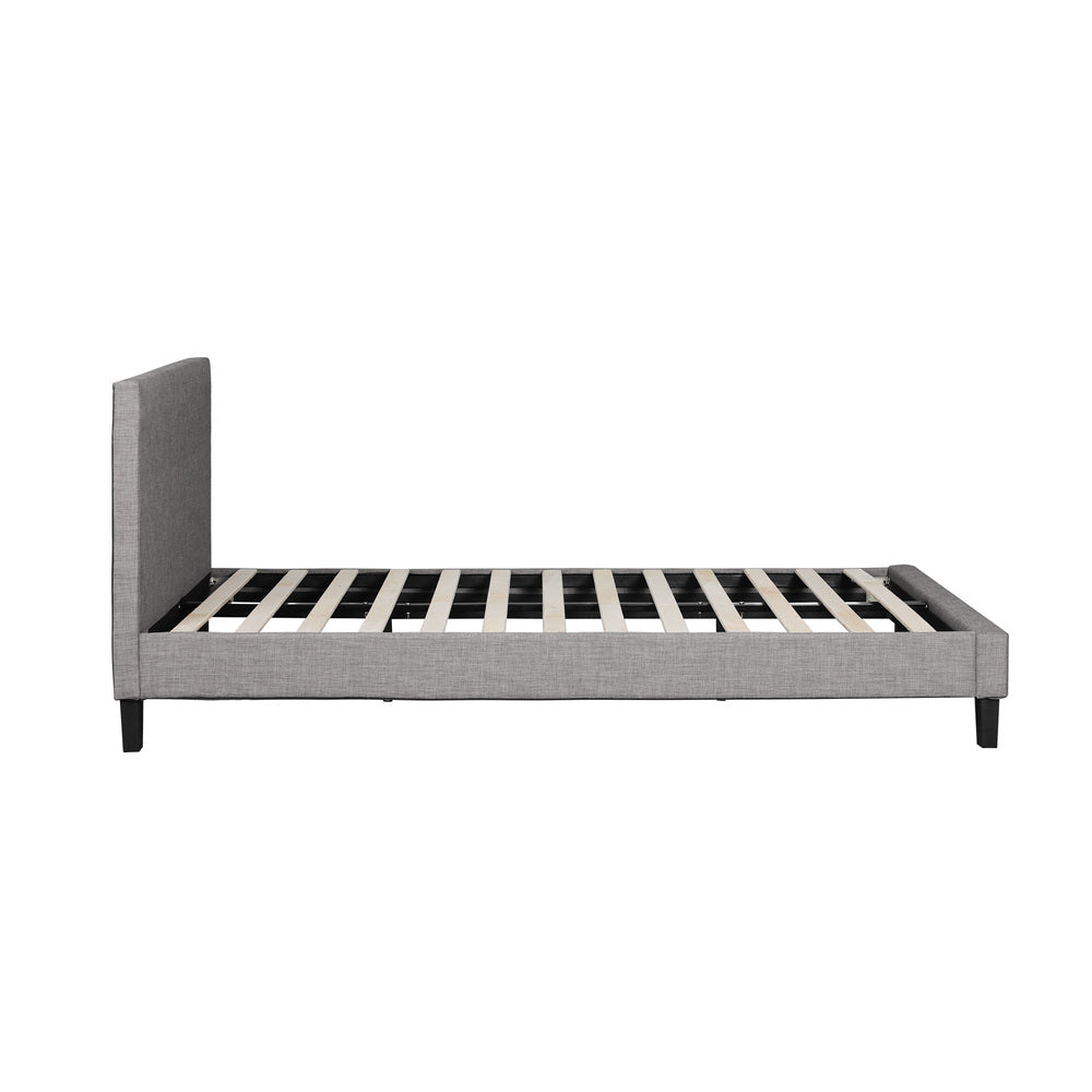Bed Frame Double Size Wooden Slats Grey Fabric