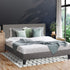 Bed Frame King Size Wooden Slats Grey Fabric