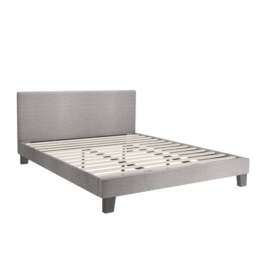 Bed Frame King Size Wooden Slats Grey Fabric