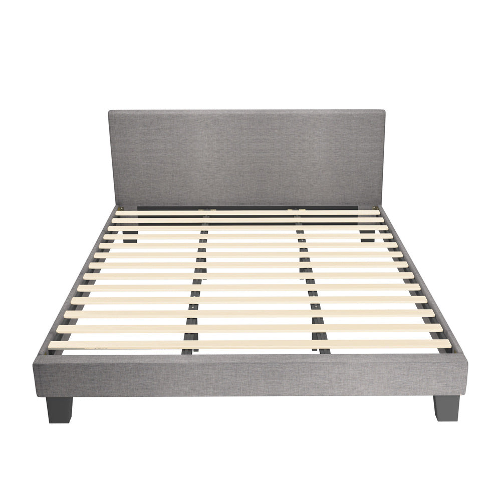 Bed Frame King Size Wooden Slats Grey Fabric