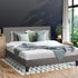 Bed Frame Queen Size Wooden Slats Grey Fabric