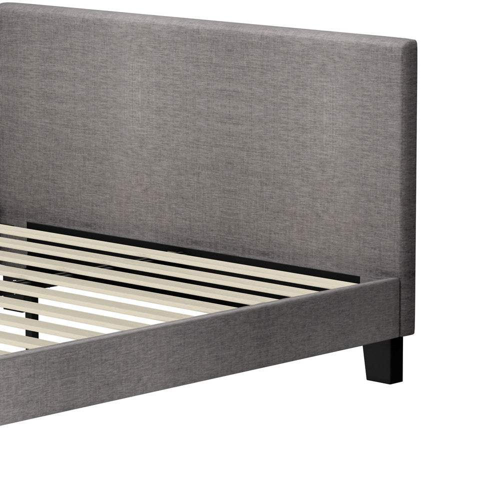 Bed Frame Queen Size Wooden Slats Grey Fabric
