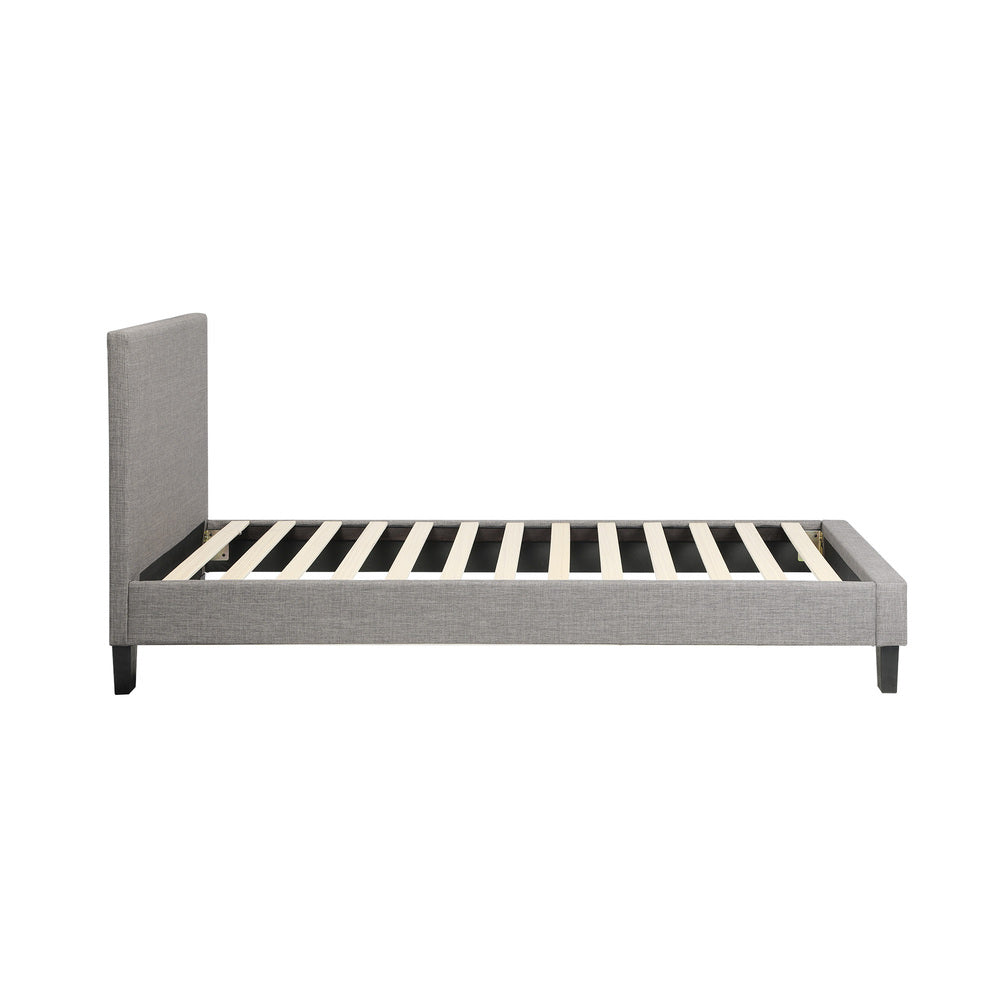 Bed Frame Single Size Wooden Slats Grey Fabric