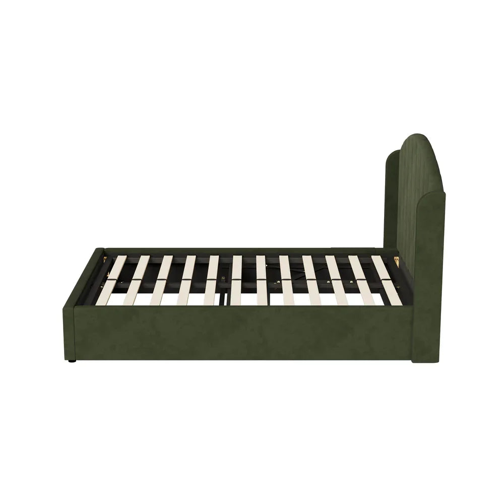 Bed Frame Double With Gas Lift Storage USB Charging Velvet