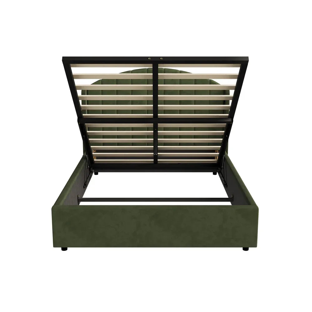 Bed Frame Double With Gas Lift Storage USB Charging Velvet