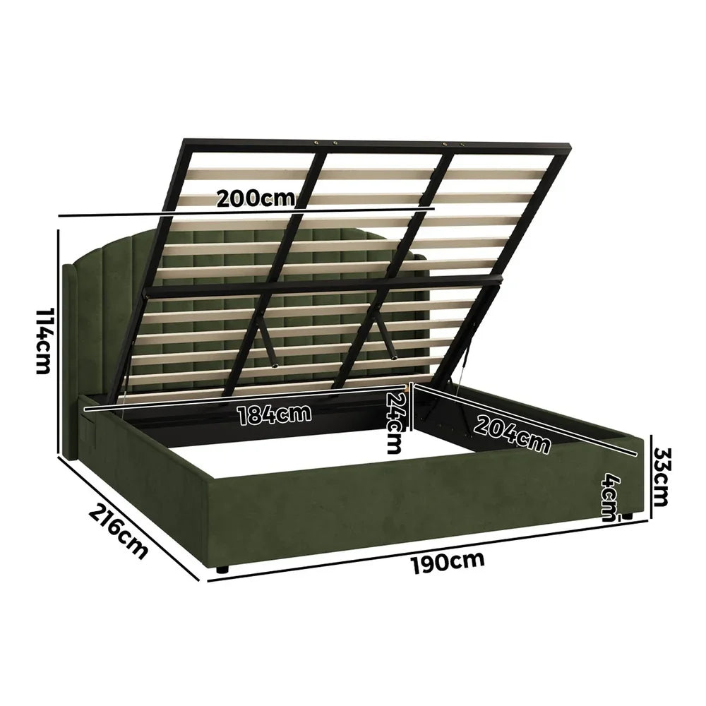 Bed Frame King Size With Gas Lift Storage USB Charging Velvet