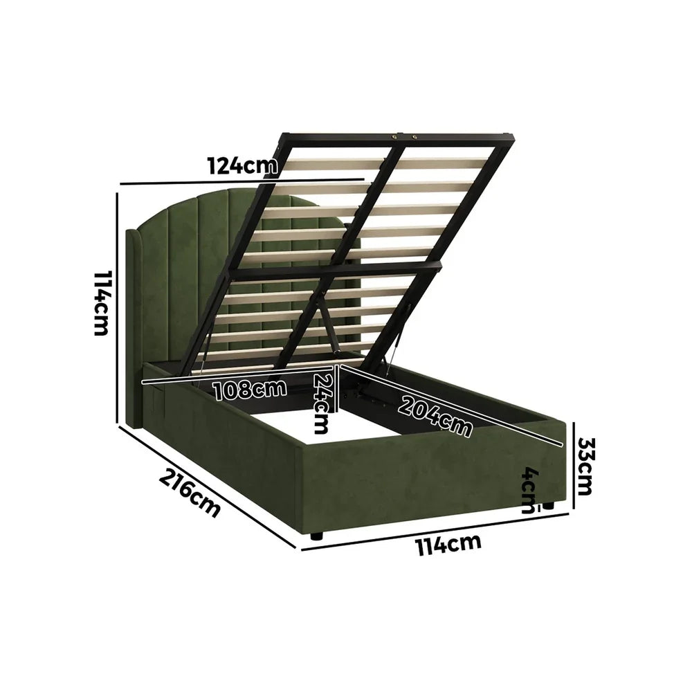 Bed Frame King Single Gas Lift Storage USB Charging Velvet