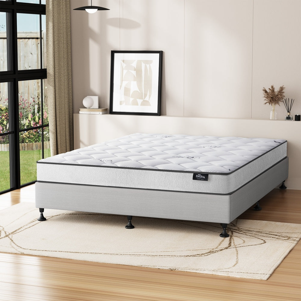 Bed Frame Double Size Upholstered with Mattress Beige