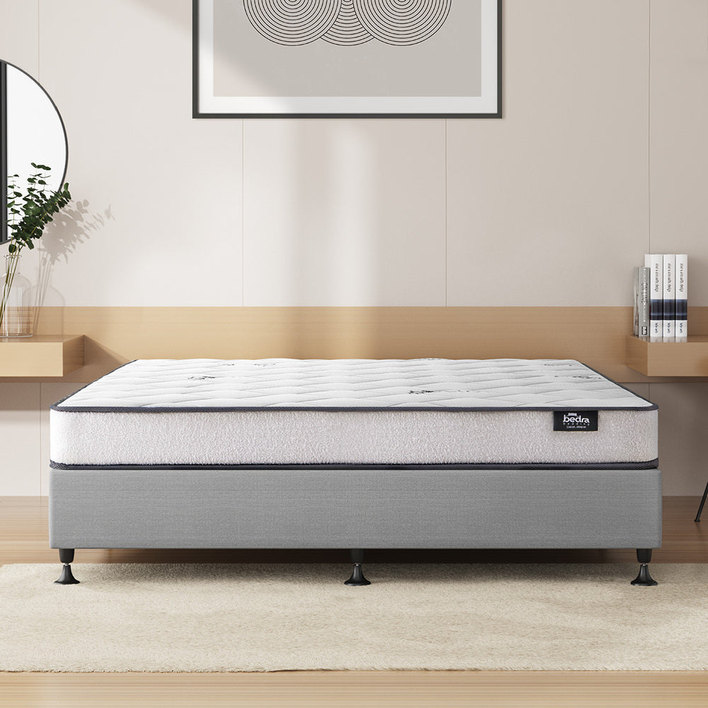 Bed Frame Double Size Upholstered with Mattress Beige