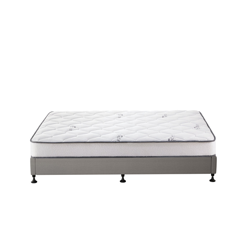 Bed Frame Queen Size Upholstered Platform with Mattress Beige