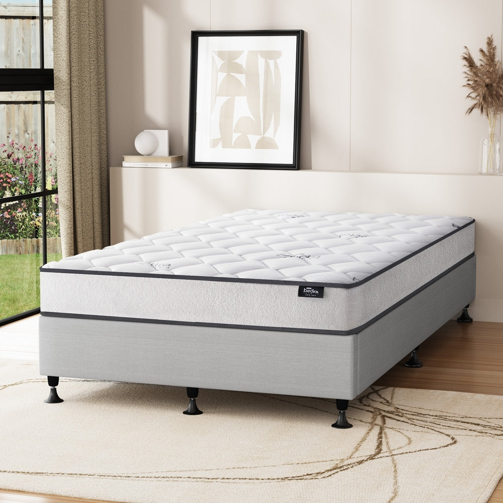 Bed Frame Single Size Upholstered with Mattress Beige
