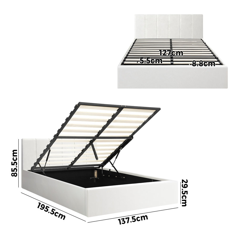 Oikiture Bed Frame Double Size Gas Lift Base PU Leather ZOE